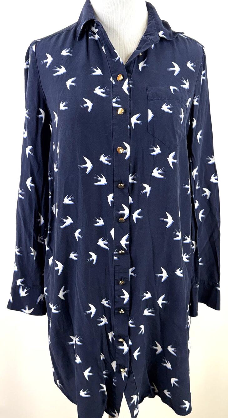 Kate Spade Winter Swallow Collared Silk Long Sleeve Button Shirtdress Size XS